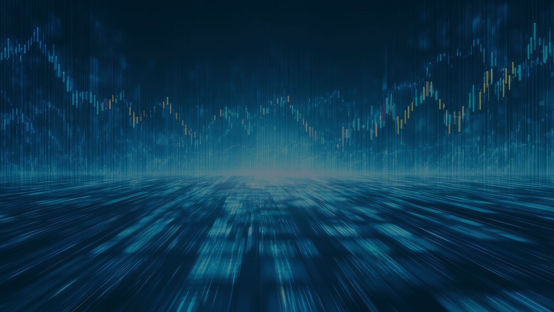 Abstract financial data visualization representing intelligence and analytics for community financial institutions